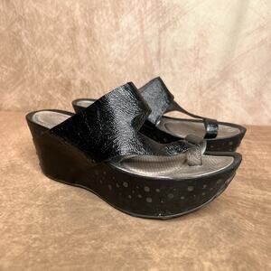 Y2K Black Platform Heels Faux Leather Toe Loop Polka Dot Indie Sleaze Alt Euro